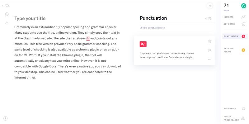 Grammarly word processing tool screen