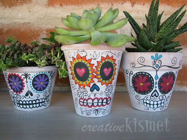 Halloween Party Decorations Ideas - plants potted in skulls